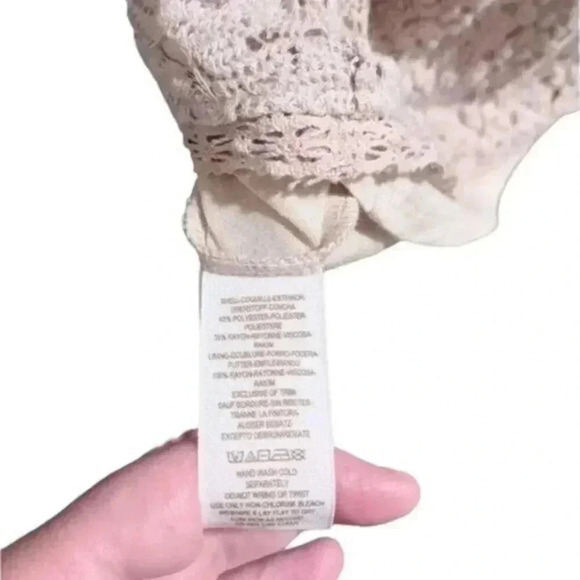 Free People Cap Sleeve Gypsy Crochet Eyelet Lace Dress Women M Cream Y2K Fairy - Picture 10 of 10